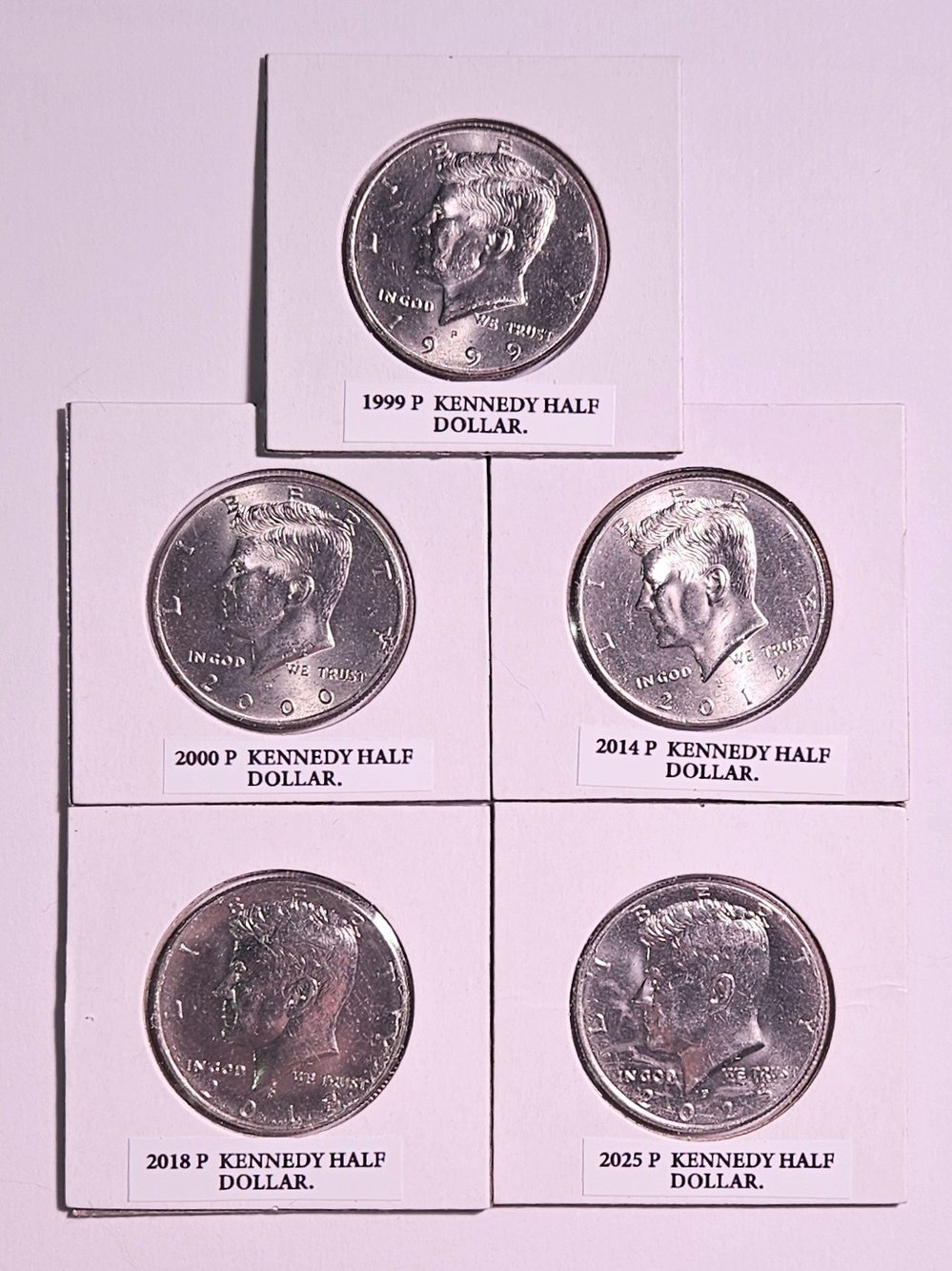 5 Kennedy Half Dollar Coins